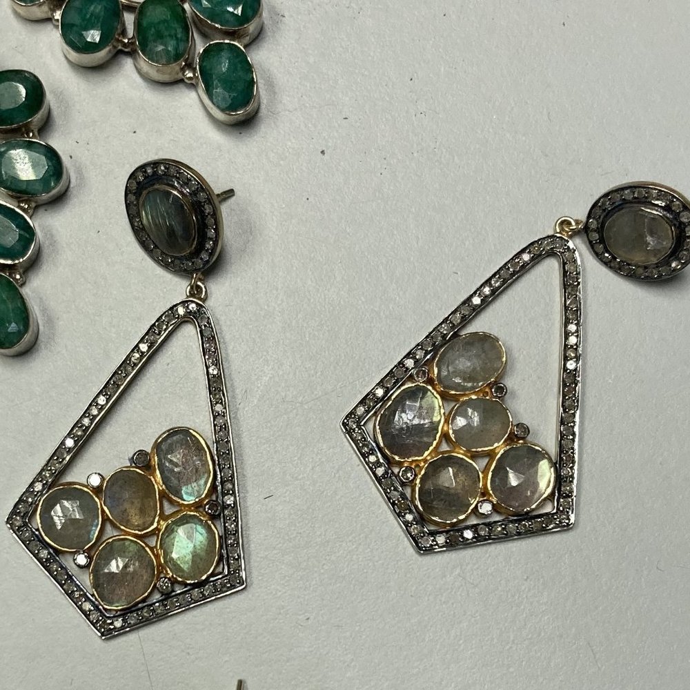 Labradorite and Diamond Earrings